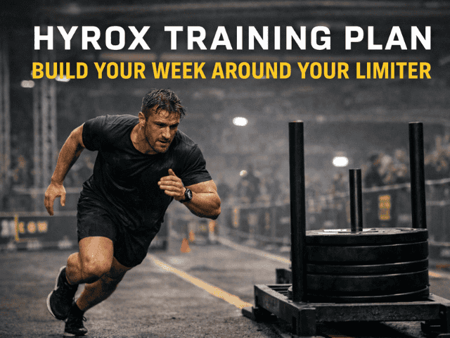 HYROX athlete running into sled push during fatigued training session