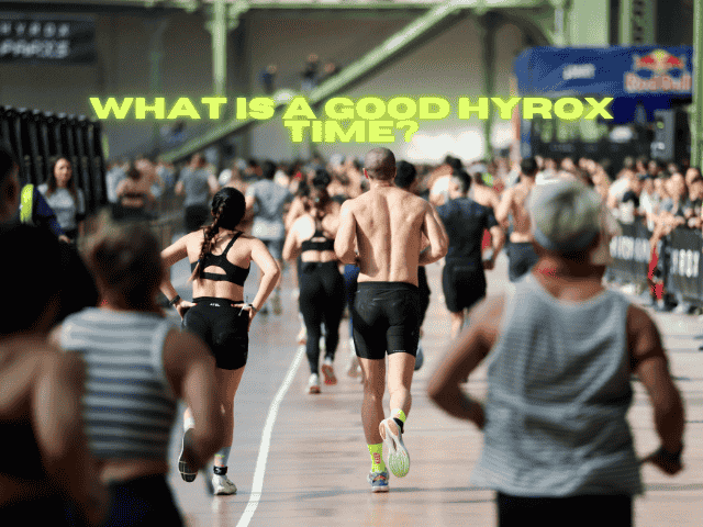 Competitors running a HYROX race to signify 'What is a Good HYROX Time'
